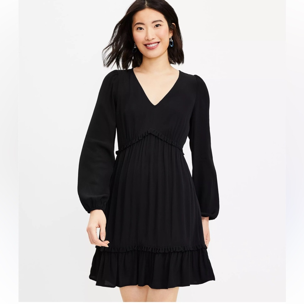 Loft Tall Ruffle V-Neck Swing Dress